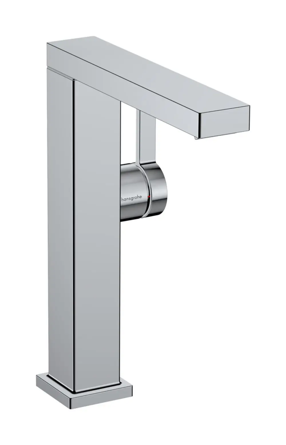 Waschtischmischer aus verchromtem Material mit rechteckigem Design und seitlichem Hebel. Produkt von Hansgrohe, geeignet für moderne Badezimmerinstallationen.